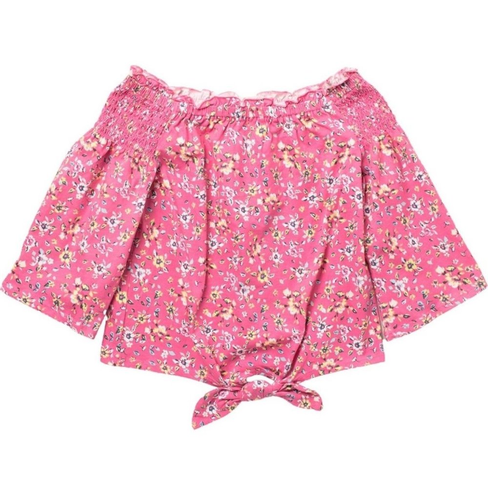 Smocked Sleeve Floral Tie Front Top NEW WITH TAGS